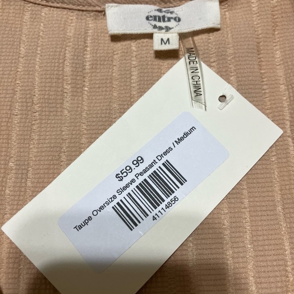 NWT! Entro Tan Tie Front Smocked Sundress - Picture 3 of 6